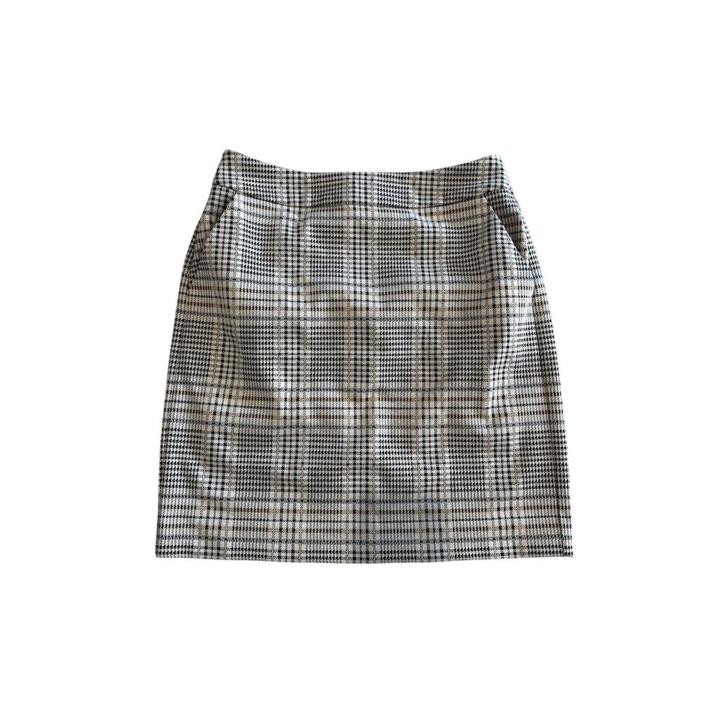 CAbi Plaid Skirt Womens Size 8 Brown Neutral Mini Career Classic Preppy